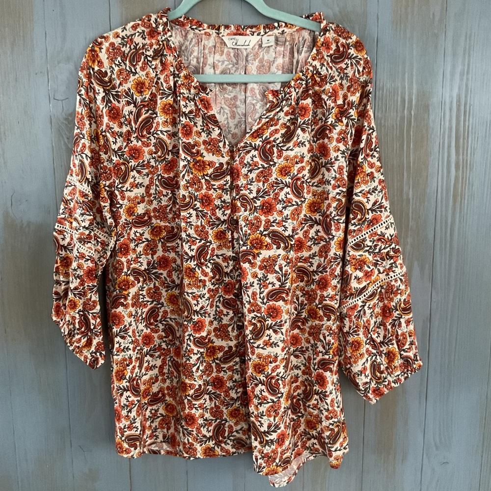 CAFE MARRAHESH FLORAL BLOUSE TOP NWOT SIZE MEDIUM GORGEOUS!